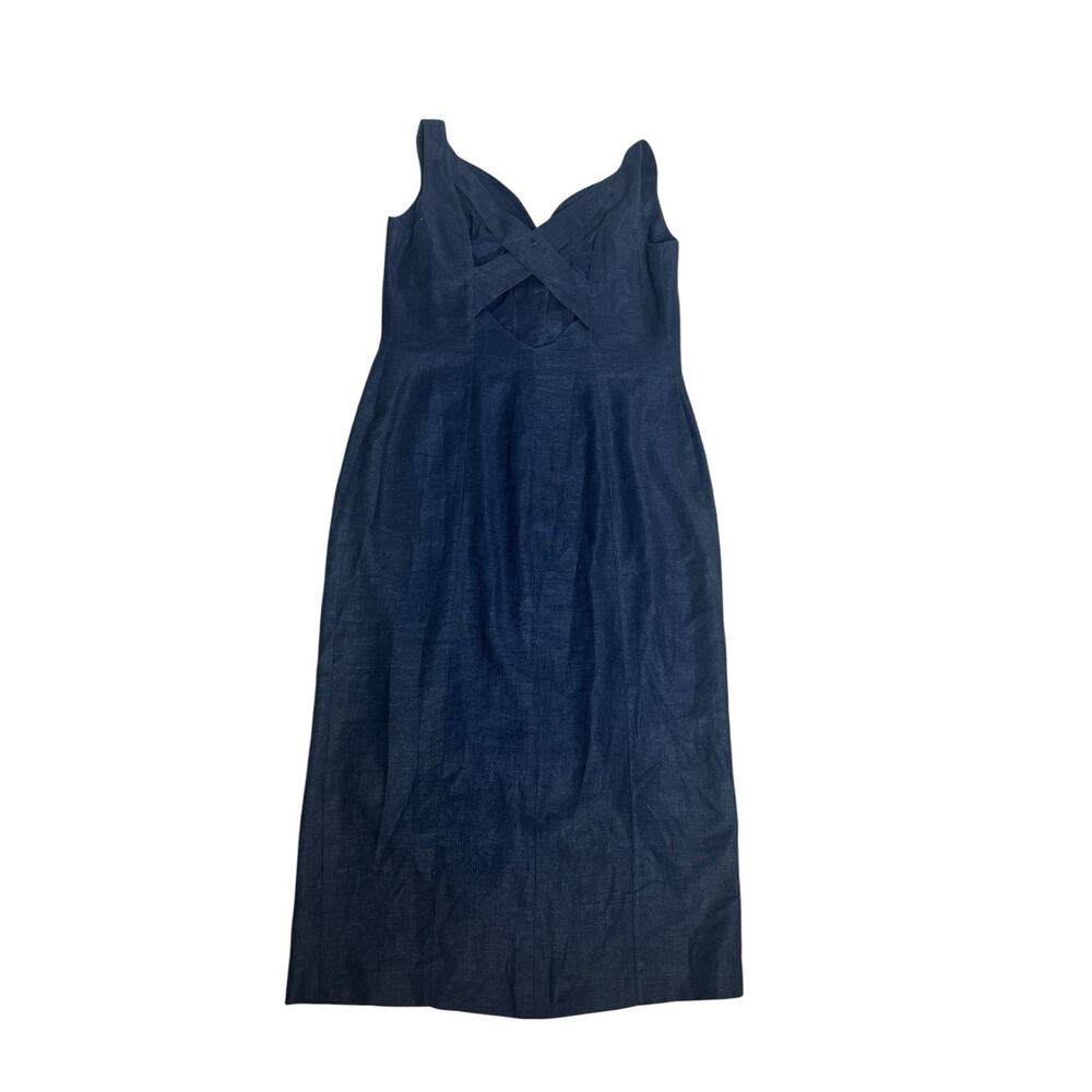 Vtg 90s Navy Blue 100% Linen Maxi Dress Button Front Open Back Resort Coastal 14 - Picture 2 of 15
